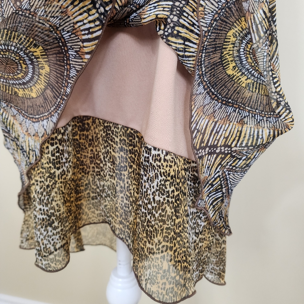 Vintage Joseph Ribkoff Layered Dress Size 10 Tribal Cheetah Print Brown - Picture 7 of 15